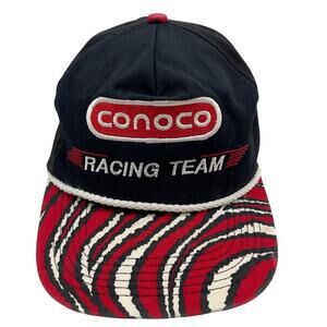 Vintage Conoco Racing Team Snapback Cap Adjustable Hat NASCAR Motorsports Red